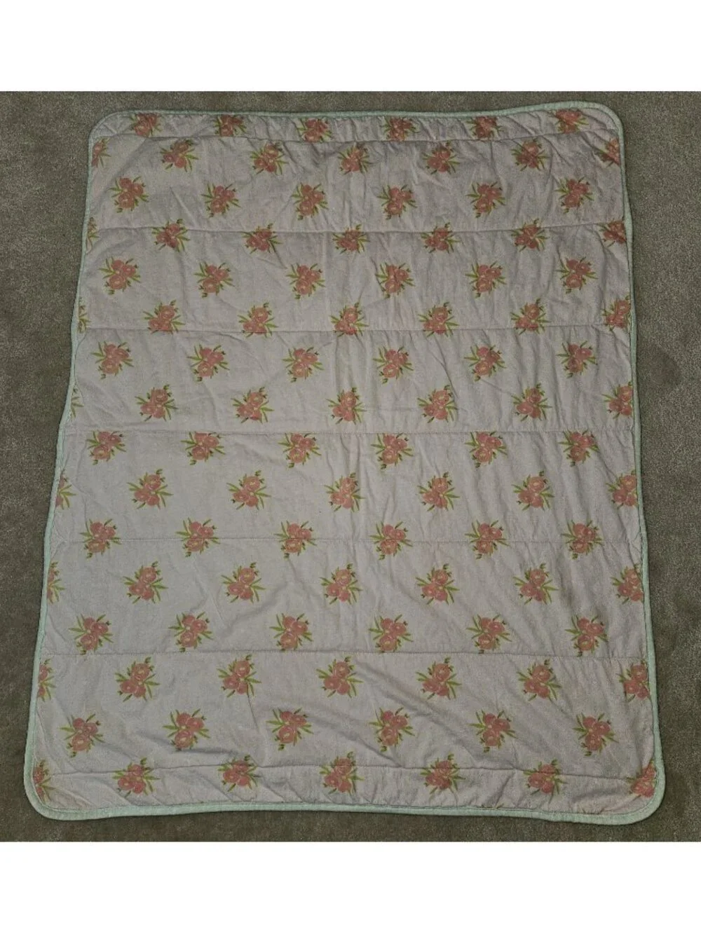 Cloud Island Baby Crib Blanket Reversible Pink Green Yellow Flowers Cotton
